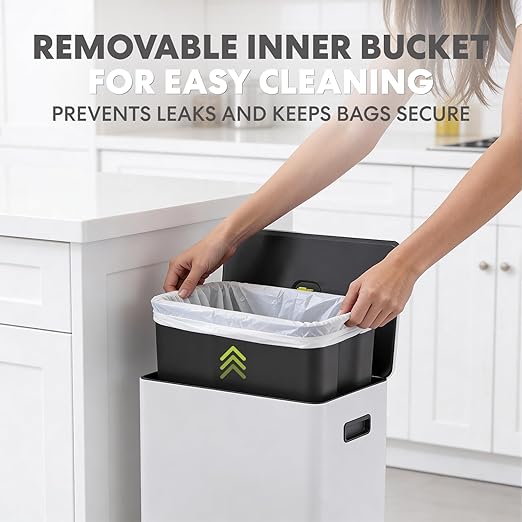 Simpli-Magic Infinity Edge 60 Liter / 16 Gallon Rectangular Hands-Free Extra Large Kitchen Step Trash Can, Soft-Close Single Lid Recycling Bin, Stainless Steel, White, 79680 - Image 6