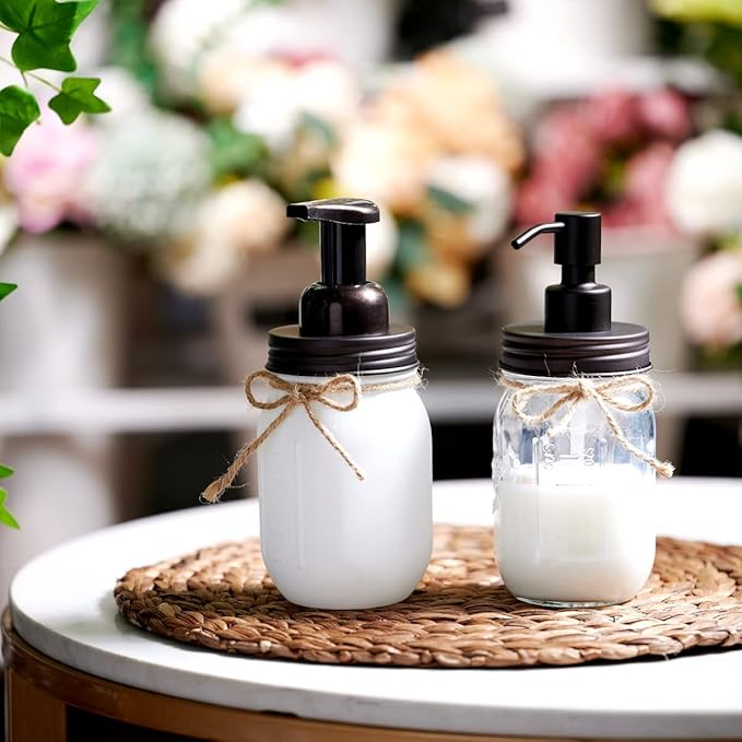Amolliar 4 Pack Mason Jar Liquid Soap Dispenser, Rustproof Stainless Steel Lid Pump, Refillable Hand Soap for Bathroom, Kitchen, Cute Farmhouse Decor for Dish Soap, Liquid Soap, Lotions(Bronze) - Image 7