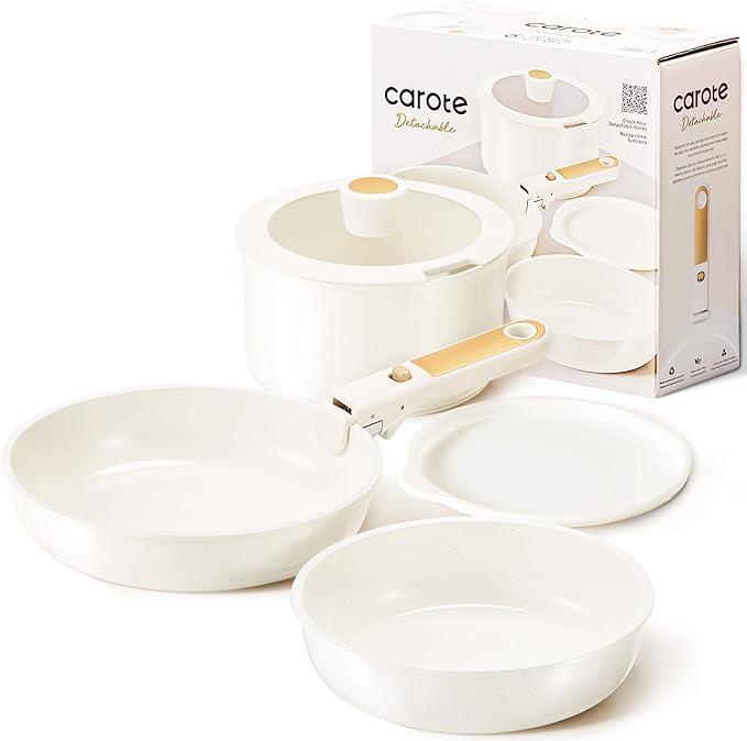CAROTE 6pcs Pots and Pans Set Non Stick, Cookware Sets, Kitchen Set, Oven/Fridge Safe, Space Saving Pots Set, Nonstick Cooking Set with Versatile Detachable Handle, Induction RV Set - Image 8
