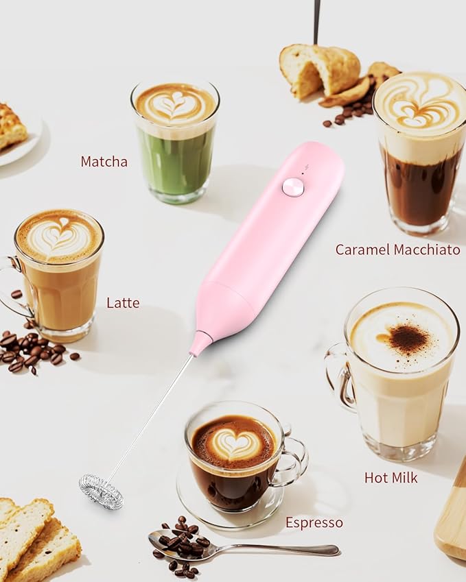 CIRCLE JOY Milk Frother Handheld Rechargeable Milk Foamer Electric Mini Drink Mixer with Stainless Steel Whisk for Coffee, Cappuccino, Lattes, Frappe, Matcha and Hot Chocolate, Pink - Image 8
