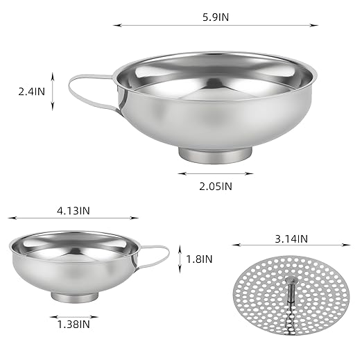Stainless Steel Wide-mouthed Kitchen Funnel, 2 Sets with Filter, Suitable for Wide-mouthed and Regular-Sized Cans, Ideal for Transferring Liquids and Solids, Oils, Beans and Jams