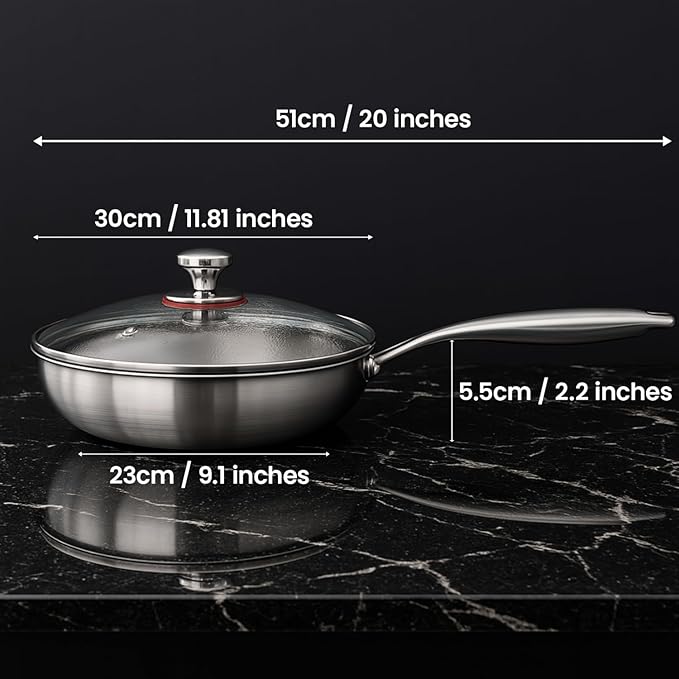 Titanium Hammered Pan Pro with Lid, PFAS/PFOA/PTFE-Free Non stick Titanium Frying Pan, Dishwasher & Oven Safe, Scratch Resistant, Even Heating Titanium skillet, Compatible With All Cooktops (12 inch)
