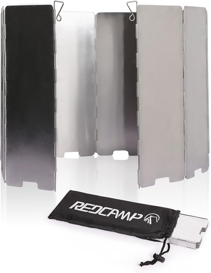 REDCAMP 2pcs Folding Outdoor Stove Windscreen, 10 Plates Aluminum Camping Stove Windshield with Carrying bag, Lightweight Butane Burner Windshield, 2 Pack