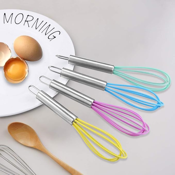 4 Pack Colorful Mini Silicone Kitchen Whisks with Stainless Steel Handles for Milk Egg Blending Stirring Whisking and Beating(4 Colors,6 Inches) - Image 6