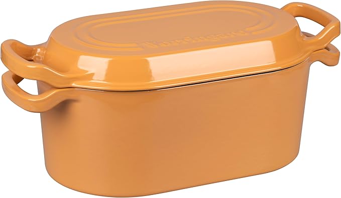 VORRINGARD Oval Dutch Oven Pot with Lid, Enamel Coating Cast Iron Bread Pans for Homemade Sourdough Bread Baking, Cooking, 4 Quart, Yellow
