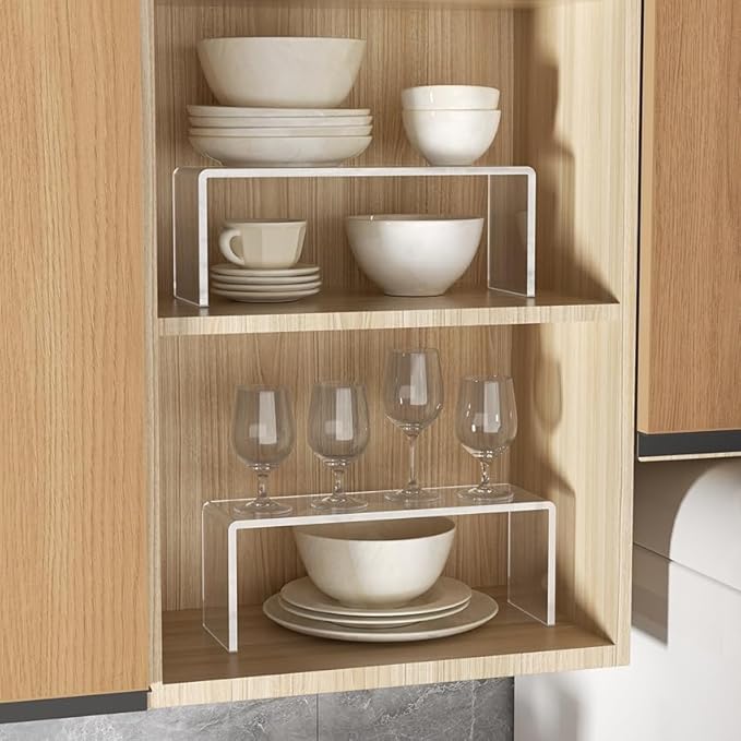 Aminigram 4 Packs Cabinet Organizer Shelf, Acrylic Kitchen Counter Shelves Organizer, Spice Rack for Dishes, Spices, Soda Cans and Bottles(12.4 x 4 x 4.6 inch)