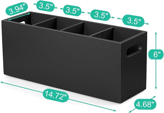 ALELION Large Utensil Holder with Removable Divider - 4 Compartment Wooden Utensil Caddy Organizer for Kitchen Counter - Black Cooking Utensil Crock for Countertop - Image 7