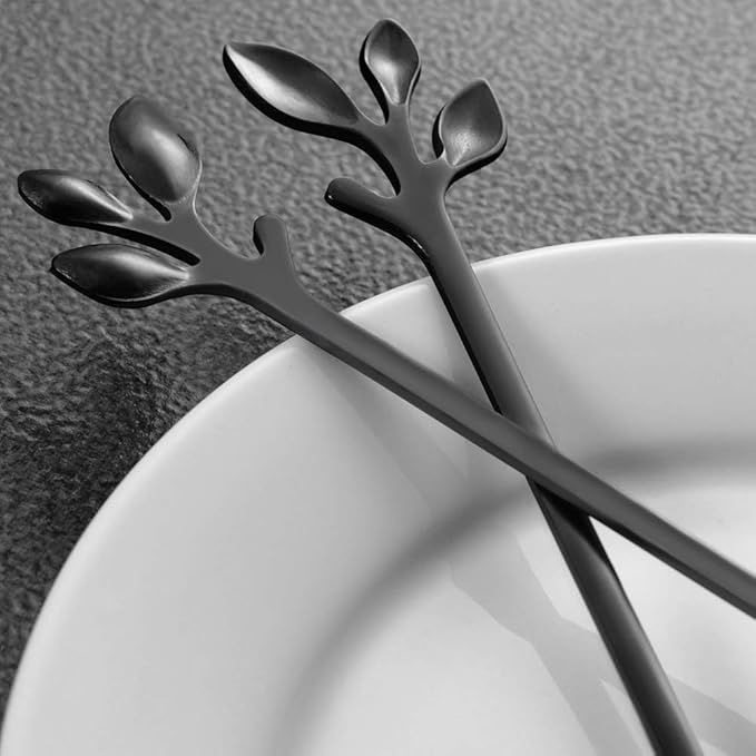AnSaw Elegant Black Leaf Coffee Spoons - 10-Piece, 4.7" Mini Stainless Steel Espresso & Dessert Tea Spoons, Perfect for Demitasse & Small Servings - Image 9