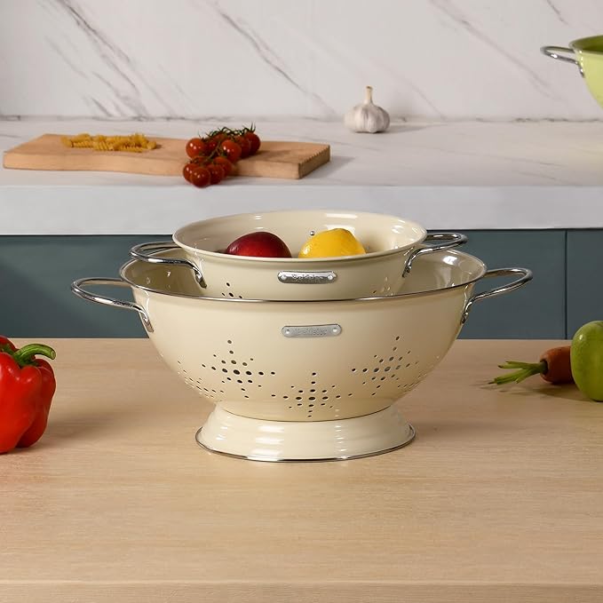 Metal Colander 2 Pack, Strainer Bowel with Handles 2Qt & 6Qt Powder Coated Solid Ring Base Heavey Duty Kitchen Drainer Basket for Pasta Veggies and Fruits,New Home Apartment Essentials (Almond Cream) - Image 7