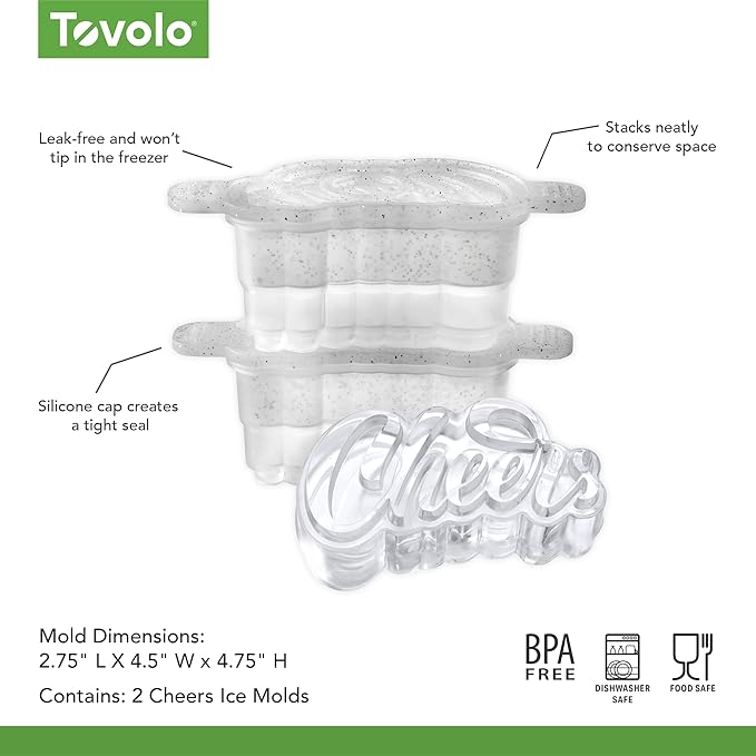 Tovolo Cheers Ice Mold Pack of 2 Craft Ice Cube Molds for Whiskey Bourbon Cocktails, Easy Fill No Leak Cheers Shaped Ice Cube Bar Essentials for Bartender Gifts Dishwasher Safe BPA Free Silicone - Image 6