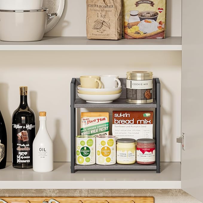 Giikin Countertop Shelf Organizer, 2 Tier Coffee Organizer for Desktop, Grey Counter Shelf Spice Rack for Kitchen (Grey, M) - Image 9