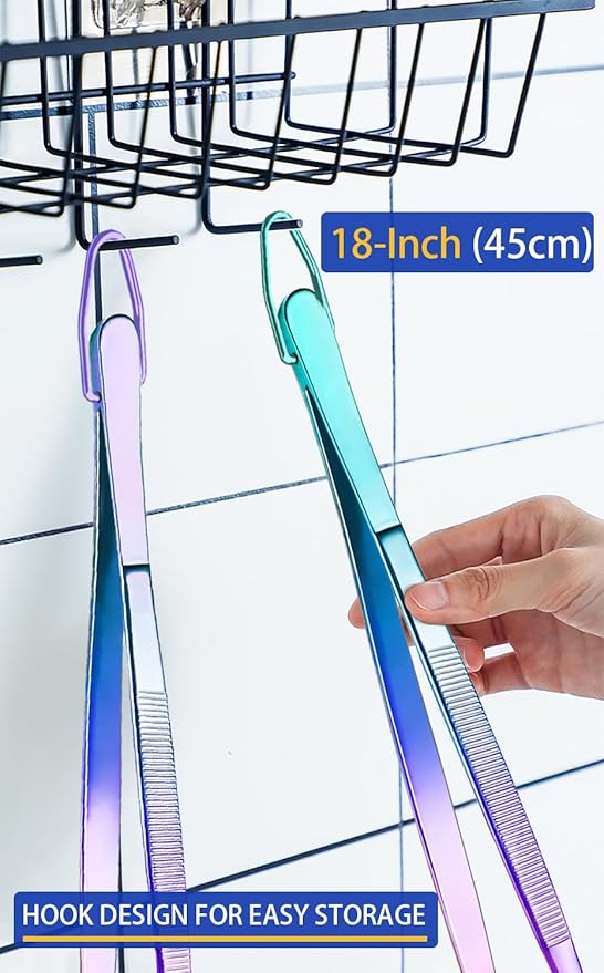JETKONG 2 Pcs 18 Inch (45cm) Stainless Steel Grill Tongs Heavy Duty Giant Tweezer Tongs, Extra Large Tweezers Tools for Cooking, Grilling, BBQ and Turning Food (Rainbow) - Image 7