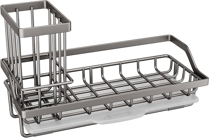 SWTYMIKI Sink Caddy Sponge Holder - Kitchen Sink Organizer with High Brush Holder for Countertop to Hold Dish Soaps and Sponges, Stainless Steel, Sand Nickel - Image 8