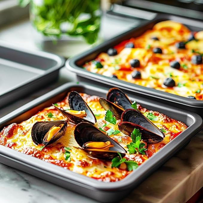 CasaCulina Baking Pans Set, 5-Piece Nonstick Bakeware Sets with Round/Square Cake Pan, Muffin Loaf Roast Pan, Baking Sheets for Oven, Kitchen Cookware Sets Baking Tray Baking Supplies, Black