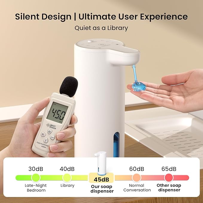 Seawah Automatic Soap Dispenser Touchless(Upgrade Auto & Manual Dual Modes), Quiet Design, IPX7, Adjustable Volume, Rechargeable, Thick & Thin Dish/Hand Soap Compatible for Bathroom & Kitchen - Image 7