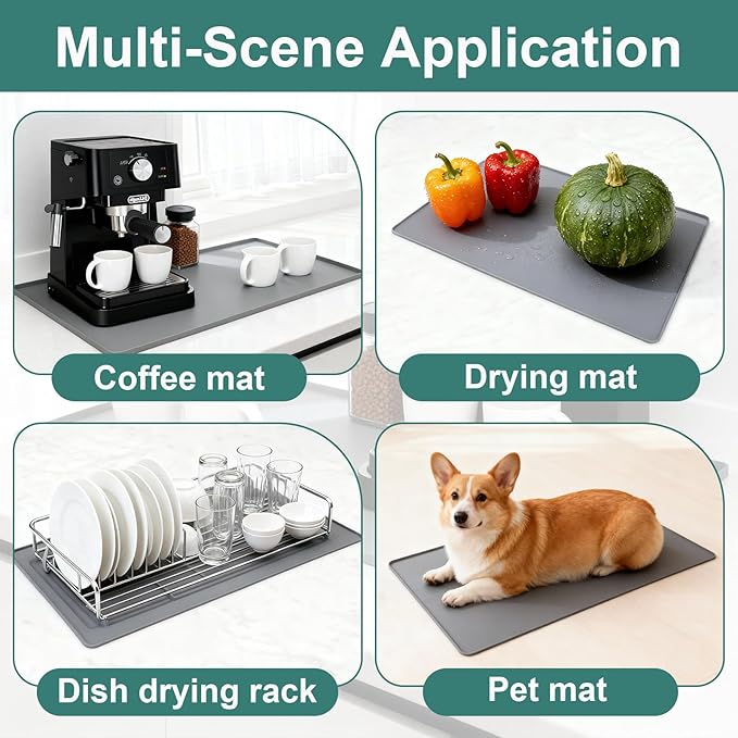 Silicone Coffee Mat, 24"X16" Heat-Resistant,Eco-friendly,Hygienic Drying Pad,Leak-Proof and Non-Slip,Removable Silicone Mat with Concave and Convex Design,(Gray 24X16) - Image 5