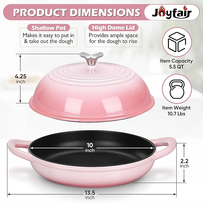 Bread Dutch Oven for Sourdough Baking (5.5 QT), Joyfair Enameled Cast Iron Dutch Oven Pot with Lid, Sourdough Bread Pan with Heavy Duty Dual Handles, Non-Stick & Even Heat, Oven-safe up to 500°F, Pink - Image 7
