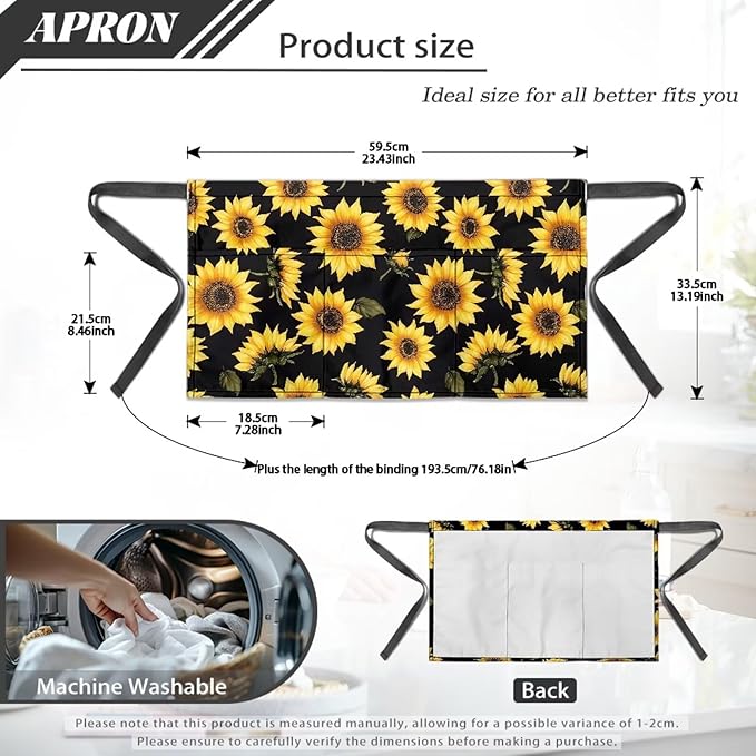 Server Apron with 3 Pockets, Waterproof Oil Waitress Waiter Half Apron for Restaurant Hotel Kitchen Cafe