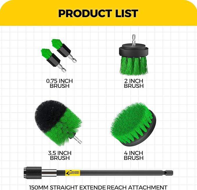 Holikme 6Pack Drill Brush Power Scrubber Cleaning Brush Extended Long Attachment Set All Purpose Drill Scrub Brushes Kit for Grout, Floor, Tub, Shower, Tile, Bathroom,Scrub Brush Green - Image 7