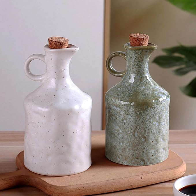 Ceramic Olive Oil Dispenser with Cork Stopper, 13.5 Oz Hand - crafted Reactive Glaze Texture Oil Pot, Leak - Proof Small Hole Spout for Kitchen, Ideal for Vinegar, Wine, Soy Sauce, Lemon Juice - Image 8
