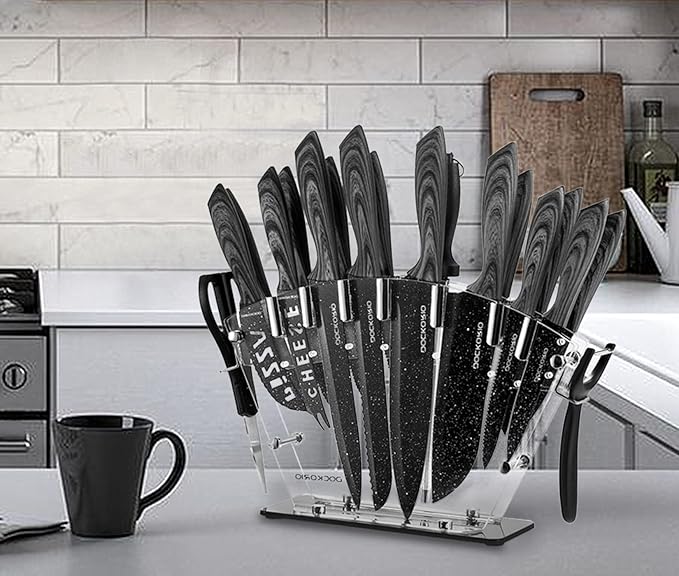 all in one Kitchen Knife Set with Block, 19 PCS High Carbon Stainless Steel Sharp Serrated Steak Knives Set, Chef Knives, Bread Knife, Scissor, Sharpener, - Image 7