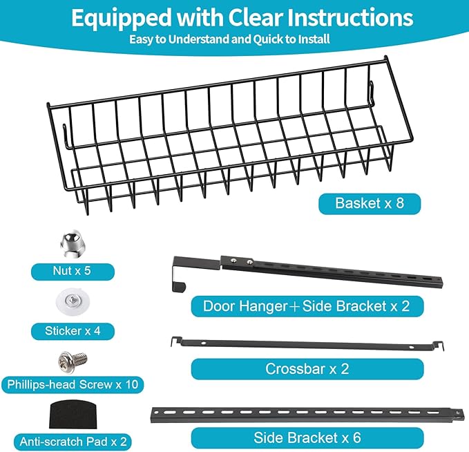 ElegantArray 8-Tier Pantry Door Oragnizer, Over The Door Pantry Organizer Rack and Storage, Hanging Spice Rack Shelves Door, Home Office Laundry Room Bathroom & Kitchen Organization Essentials Metal - Image 8
