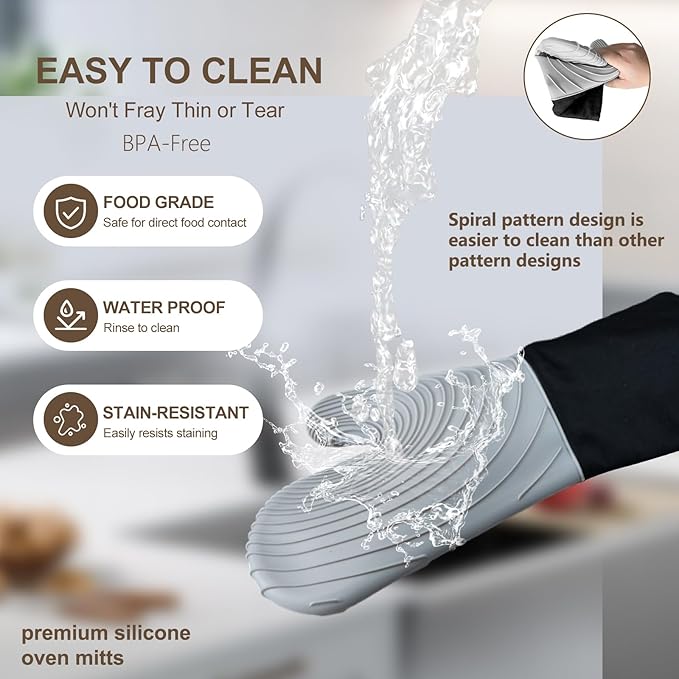 Silicone Oven Mitts-13.6 in Extended Oven Mitts Heat Resistant 500F, Oven Gloves with Soft Liner Good Grippy BPA-Free Easy to Clean Flexible-Oven Mits Set for Cooking Baking Grilling BBQ - Image 8