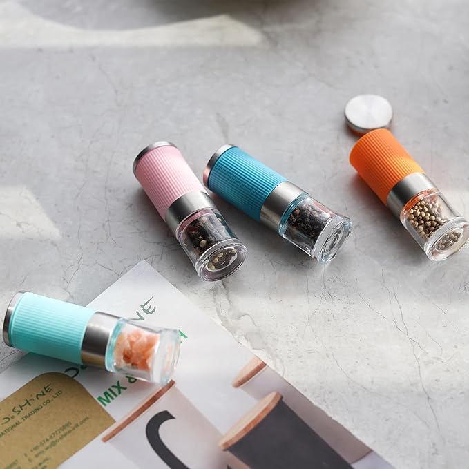VEVOK CHEF Small Salt and Pepper Grinder 4Pcs Portable Mini Glass Salt Spices Grinder Ceramic Salt Black Pepper Shakers Tiny Pepper Mill Salt Grinder for Travel Lunch Box Kitchen Gift