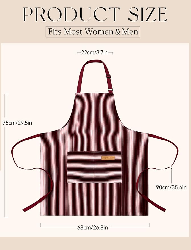2 Pack Kitchen Cooking Aprons, Soft Aprons for Women Men with 2 Pockets Chef Apron with Adjustable Neck Strap and Long Tie - Image 7