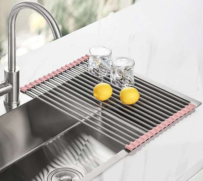 Tomorotec 17.7" x 12.5" Roll Up Dish Drying Rack Over Sink Drying Rack Sink Cover Kitchen Sink Accessories Gadget Multipurpose Organizer Foldable Stainless Steel Drainer - Image 8