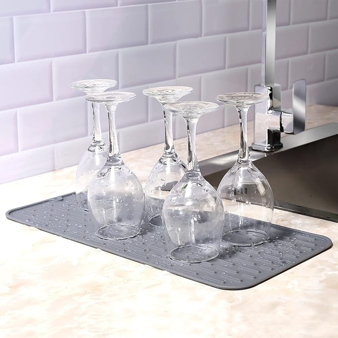 To encounter Silicone Dish Drying Mat -Small 17.5" x 8" - Set of 2 Flexible Stemware Drying Mat, Heat Resistant Silicone Trivet, Countertop Mat, Dish Draining Mat, Sink Mat - Image 7