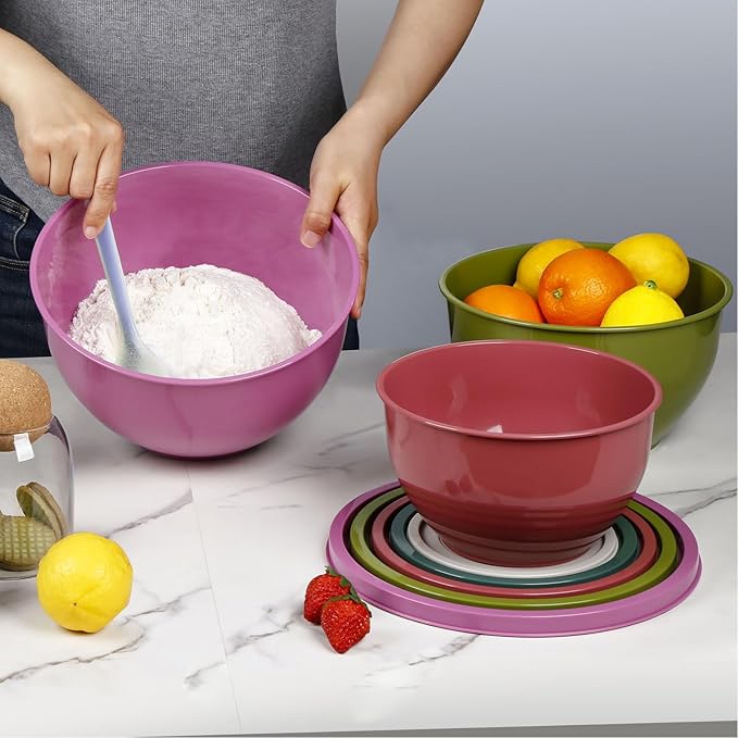 Greentainer Plastic Mixing Bowls with Lids Set for Kitchen, 5 Set Nesting Bowls for Mixing, Baking, Prepping, Cooking and Serving Food, Mixing Bowls Dishwasher, Microwave Safe - Image 8
