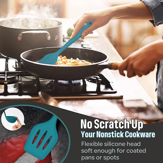 Silicone Kitchen Utensils Set, E-far 23 Pcs Blue Cooking Utensils Tools with Holder for Nonstick Cookware, Include Spatula/Spoon/Ladle/Tongs/Turner, Heat Resistant & Nontoxic, Dishwasher Safe - Image 7