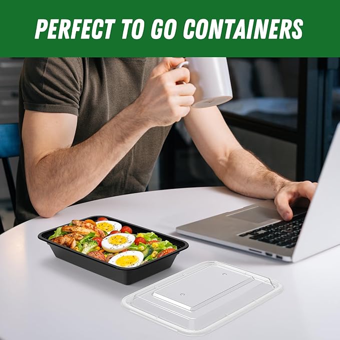 Dealusy 50 Pack (100-Piece) 28 oz Meal Prep Containers Reusable with Lids, Sturdy Leakproof & Food Safe, Microwave, Freezer, Dishwasher Safe Prep Containers, To Go Take Out Plastic Food Storage - Image 7