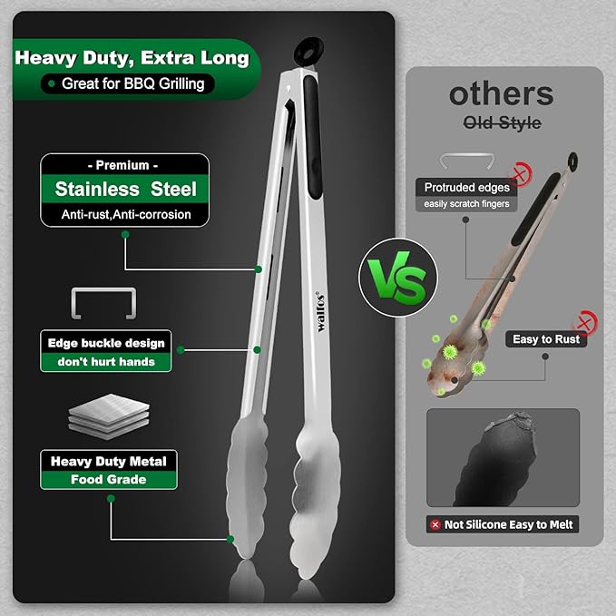 Walfos 17 Inch Extra Long Grill Tongs, Ultimate Stainless Steel BBQ Tongs for Grilling, Cooking, BBQ/Barbecue, Buffet and Turning Food - Image 8