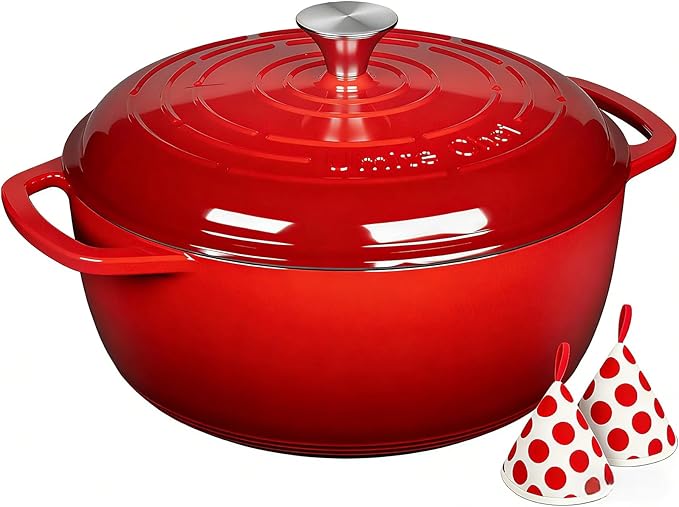 Umite Chef 6QT Enameled Cast Iron Dutch Oven with Lid, Versatile Heavy-Duty Cookware Pot for Baking Bread, Braising, Soups & Stews, Oven & Stovetop Safe with Heat Resistant Gloves(Red) - Image 9
