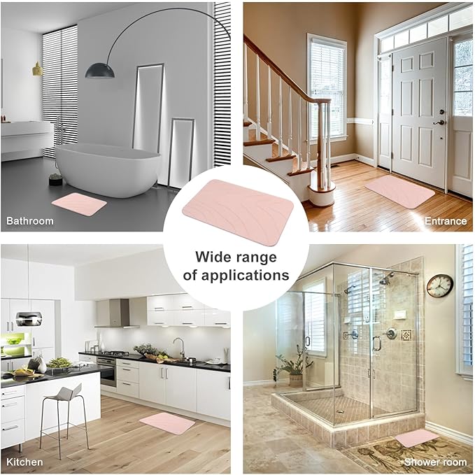 2 Pack Diatomaceous Earth Shower Mat, Stone Bath Mat, Nonslip Super Absorbent Fast-Drying Hard Bath Mat for Bathroom Shower Floor, 23.62 x 15.35 inch, Pink