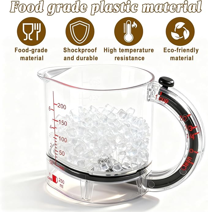4-in-1 Adjustable Measuring Cup - Multi-Functional Measuring Cup, with Adjustable Base & Scraper-Style Seal Base, Space-Saving Easy to Clean for Cooking and Baking & Ingredients