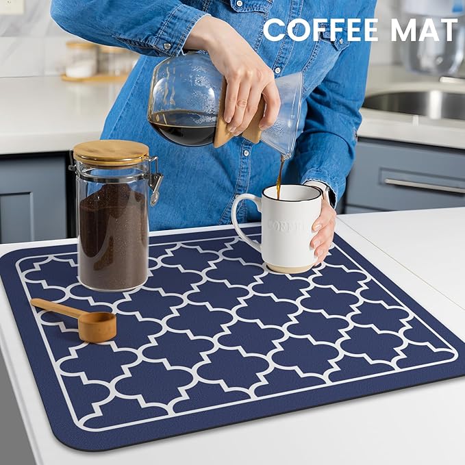 WISELIFE Dish Drying Mat Super Absorbent Drying Mat Large Dish Drying Mats for Kitchen Counter Easy Clean Dish Mat Kitchen Drying Mat15"x 18" Stylish Blue - Image 7