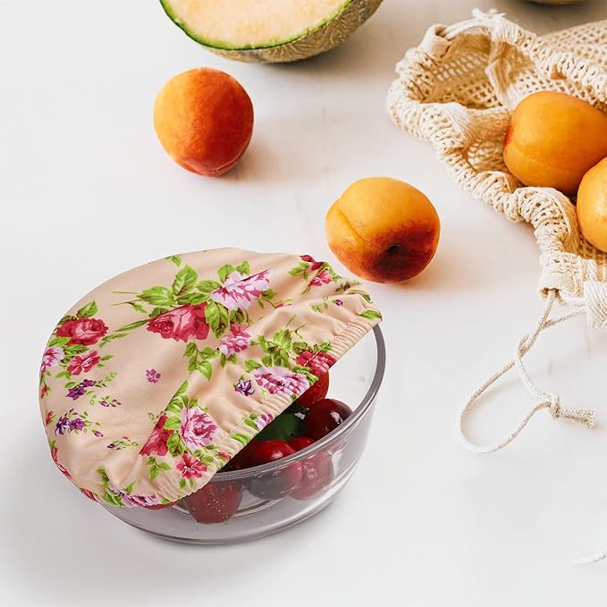 10Pcs Reusable Bowl Covers In 5 Size, Stretch Cloth Fabric Dish Cover Kitchen Storage Containers Lids for Fruits Food Leftover Dough Bread Proofing