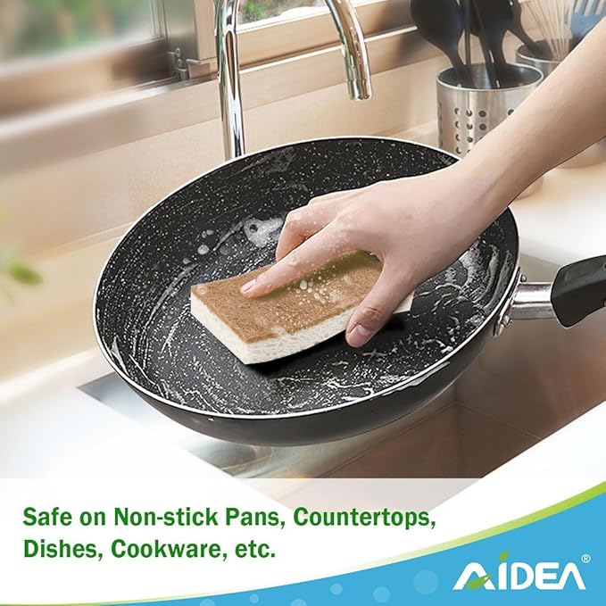 AIDEA Sponges Non Scratch, 24Count, Natural Sponge for Non Stick Cookware, Sponges Kitchen, Cellulose Scrub Sponge for Dishes, Cleaning Power for Kitchen, Bathroom, Household - Image 7