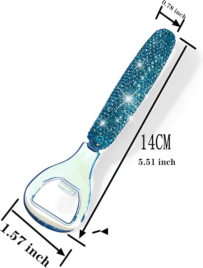 Handcrafted Blue Crystal Bling Beer Opener – Sparkle Diamond Bottle Openers for Home Bar, Bartenders, Party, Wedding Gift, Glitter Accessory for Women & Men