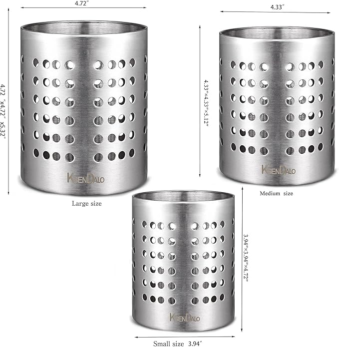 KSENDALO Metal Utensil Holder Set, Small SUS304 Steel Utensil Holder Flatware Silverware Spatulas Utensils Drying Rack for Kitchen Countertop, Kitchen Home Office Organizers ,Silver (3 Pack) - Image 7