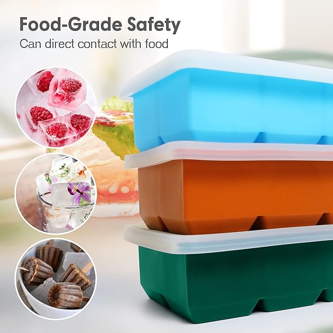Excnorm Silicone Ice Cube Trays 3 Pack - Large Size Silicone Ice Cube Molds with Leak Proof Removable Lid Square Ice Cube Tray And BPA Free for Cocktail,Whiskey, Stackable Flexible Ice - Image 8