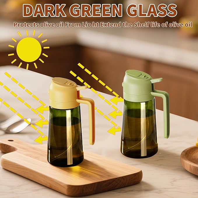 SWEET VIEW Olive Oil Dispenser and Oil Sprayer – 16oz/470ml Glass Light-Proof Oil Pourer for Kitchen, Air Fryer, Cooking, Salad, and BBQ - Image 8