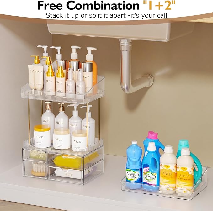 SNSLXH Makeup Organizer Bathroom Storage- 4 Tier 4 Drawer Makeup Storage, Transparent Clear Cosmetics Organiser, Ideal for Cosmetic Perfume Skincare, for Countertop, Bathroom, Office Supplies, Dresser - Image 5