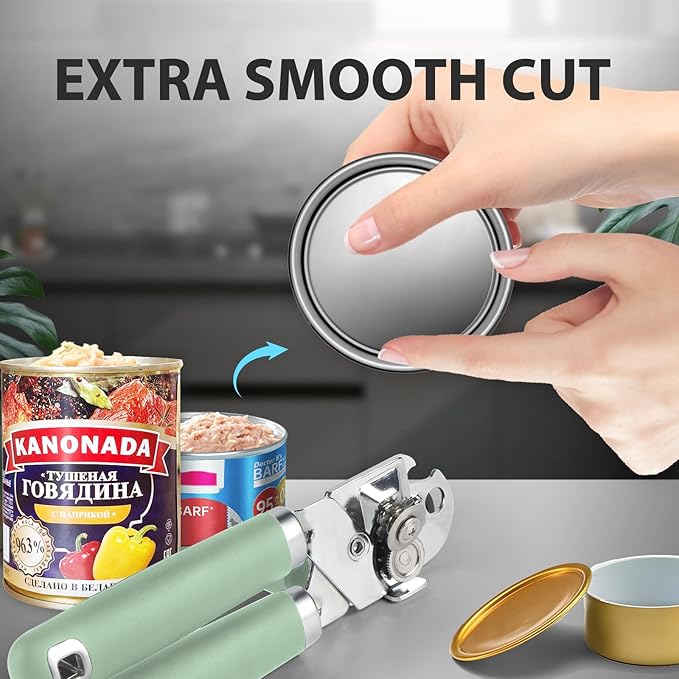 Safring Can Opener Manual, Heavy Duty Handheld Strong Can Opener with Soft Touch Handle, Sharp Blade Smooth Edge, Can Openers with Multifunctional Bottle Opener, Mint - Image 7