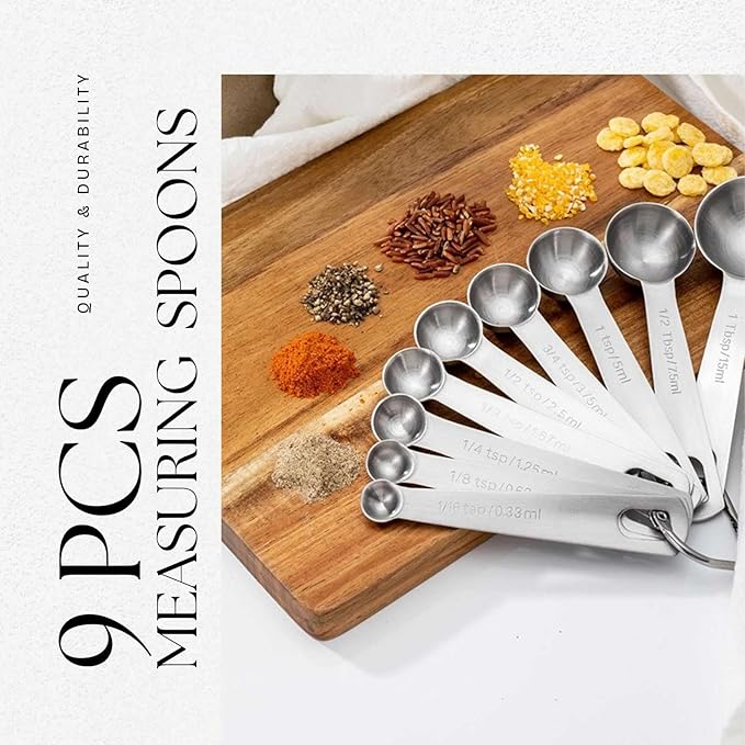 9PCS Measuring Spoons Set Stainless 1 tbsp, 1/2 tbsp, and 1-1/16tsp Steel Measuring Spoons for Cooking Baking Spice Jars and Liquid Ingredients - Image 8