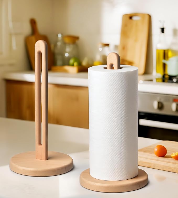 KitchLife Wooden Paper Towel Holder Countertop, 6.5" Jumbo Base, Fits Jumbo Rolls, Large Solid Freestanding Beech Wood Light Wood Paper Towel Dispenser Stand with Non-Slip Base - Image 7
