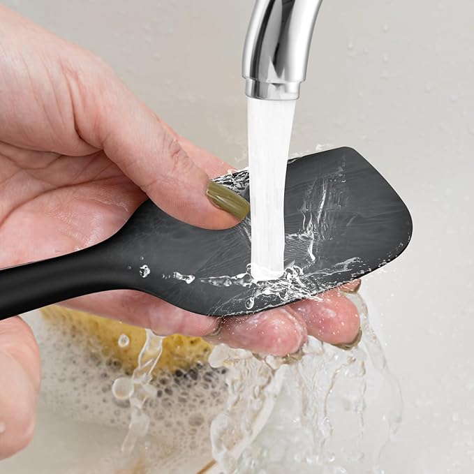 oannao Silicone Kitchen Utensils Set, 600°F Heat Resistant Silicone Cooking Utensils, Spatula, Spoon, Whisk, Tongs, Kitchen Gadgets Sets for Nonstick Cookware, Dishwasher Safe BPA Free (Black) - Image 9